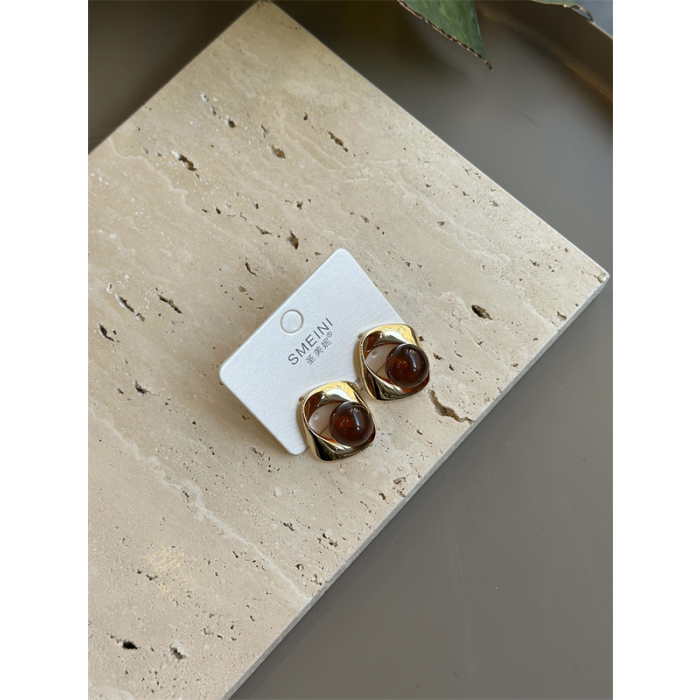 Taşlı Küpe - Kahverengi