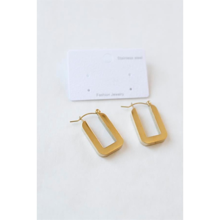 Dikdörtgen Çelik  Küpe - Altın