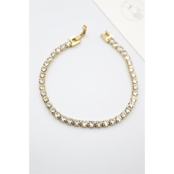 Taşlı Su Yolu Çelik Bileklik - Altın