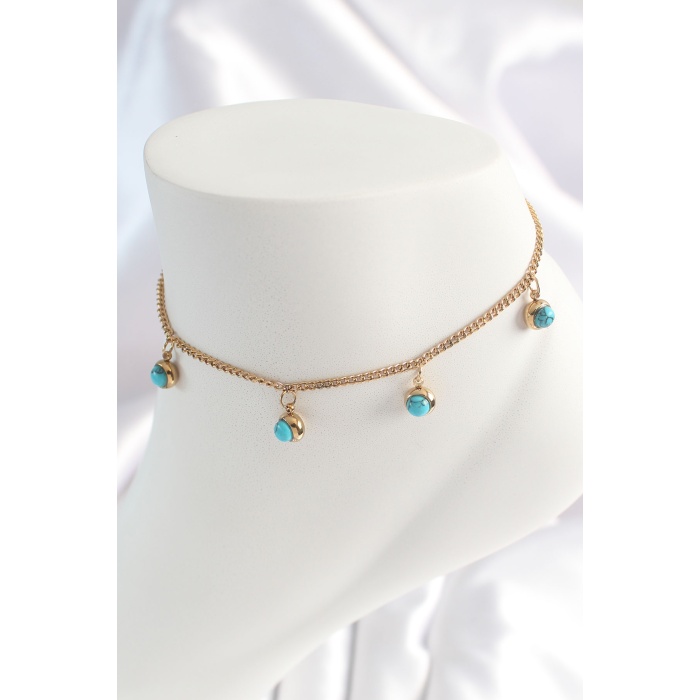 316L Çelik Gold Renk Zincir Model Mavi Taşlı Sallantı Figür Kadın HalHal - TJ-HH1531