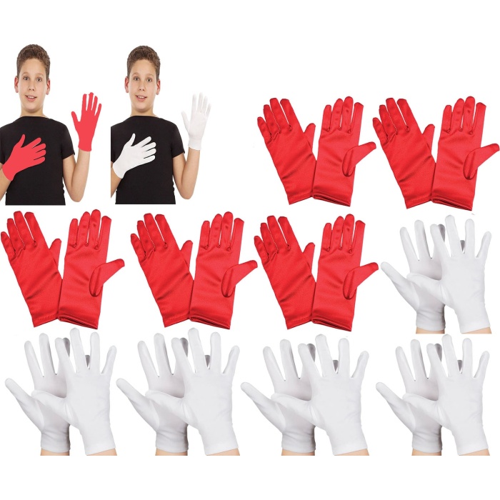 Çocuk Gösteri Eldiven Seti – 5 Çift Beyaz & 5 Çift Kırmızı