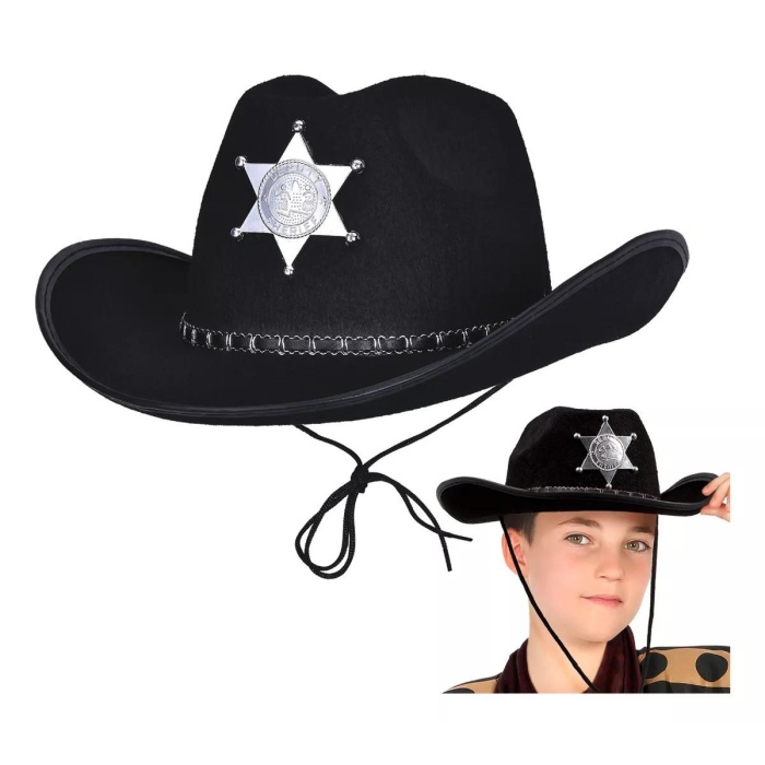 Kovboy Şerif Şapkası Siyah 12 Adet - Kostüm Parti ve Gösteri Şapkası