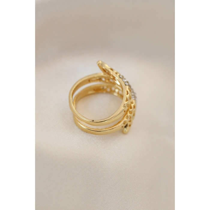 Ayarlamalı Altın Renk Metal Zirkon Taşlı Yüzük - TJ-BYK2040