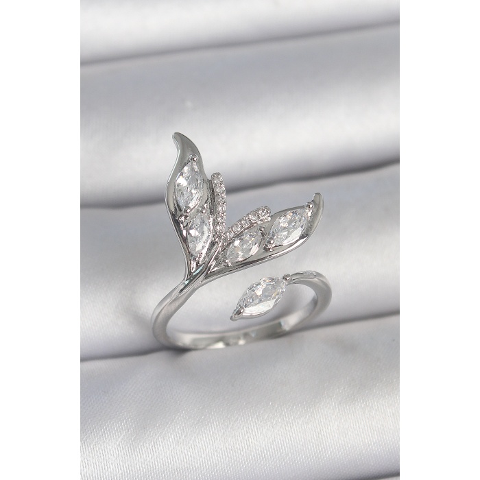 Pirinç Gümüş Renk Zirkon Taşlı Balık Kuyruğu Model Ayarlanabilir Kadın Yüzük - TJ-BYK3744