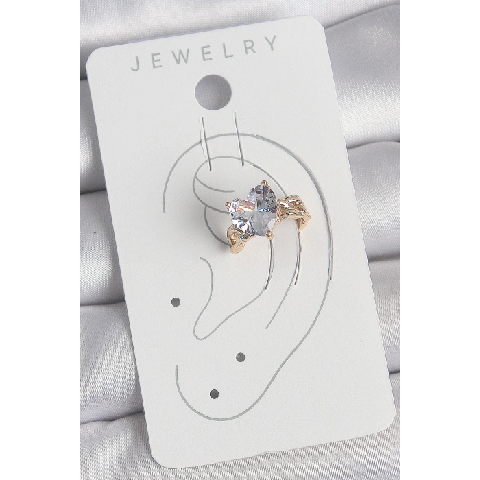 Pirinç Gold Renk Zirkon Taşlı Kalp Model Kadın Kıkırdak Küpe - TJ-BKP10578