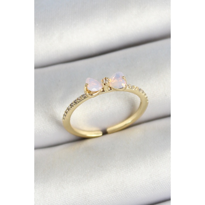 Pirinç Fiyonk Figürlü Zirkon Taşlı Gold Renk Ayarlanabilir Kadın Yüzük - TJ-BYK3772