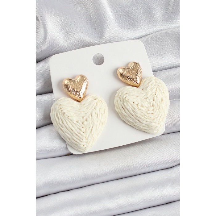 Krem Kalp Figürlü Hasır Örgü Model Gold Renk Kadın Küpe - TJ-BKP10736