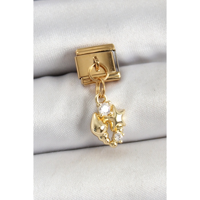 316L Çelik Sallantılı Zirkon Taşlı Deniz Kabuğu Ve Yıldız Model Gold Renk Nomination Charm - TJ-BC1436