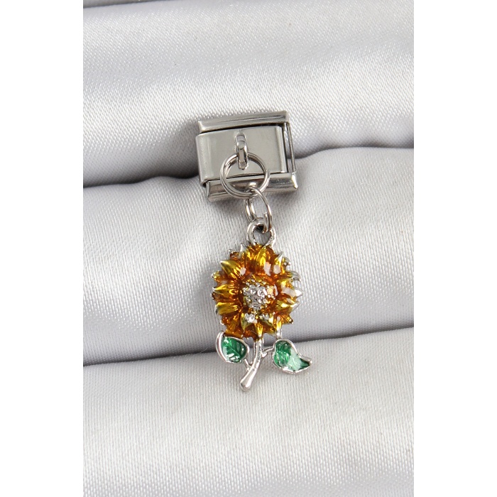 316L Çelik Sallantılı Ayçiçeği Model Gümüş Renk Nomination Charm - TJ-BC1448