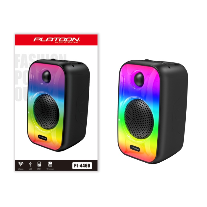 Platoon PL-4466 RGB Hafıza Kartı SD ve USB Girişli Bluetooth Taşınabilir Speaker Hoparlör
