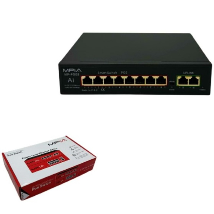 MPIA MP-POE8 8 Port 2*10/100Mbps PoE Switch 2 Uplink - 8 Port PoE Switch 120W Watt