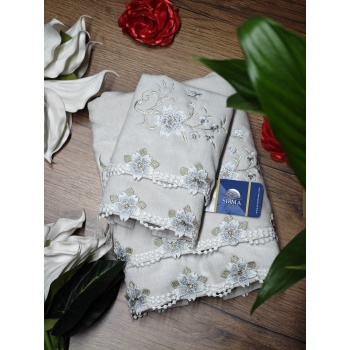 Arliva Sakura Analı Kızlı havlu Seti-GRİ