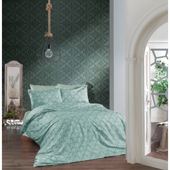 Alize Çift Kişilik Pamuklu Nevresim Takımı-Çiçekli Krem Yeşil