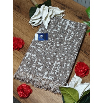 Sırma Home Çok Amaçlı Pamuklu Örtü- Kanepe-koltuk Şalı-koltuk Örtüsü 170x220- Beyaz Kahve Küçük Kareli