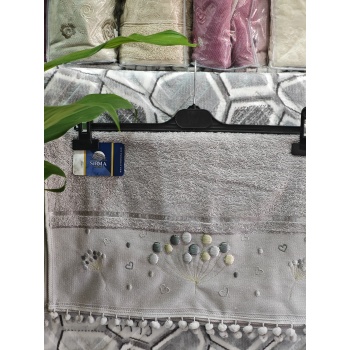 Orkidem Pamuklu Nakış Ponponlu Küpeli 6lı El&Yüz Havlu Seti