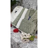 RoseNurr Home Collection Pamuklu Aile Bornoz Seti - Krem/Yeşil