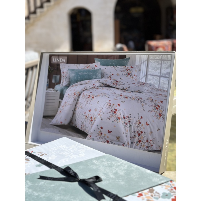 Newhome Linda Çift Kişilik %100 Pamuk Saten Nevresim Takımı - Mavi/Kırmızı