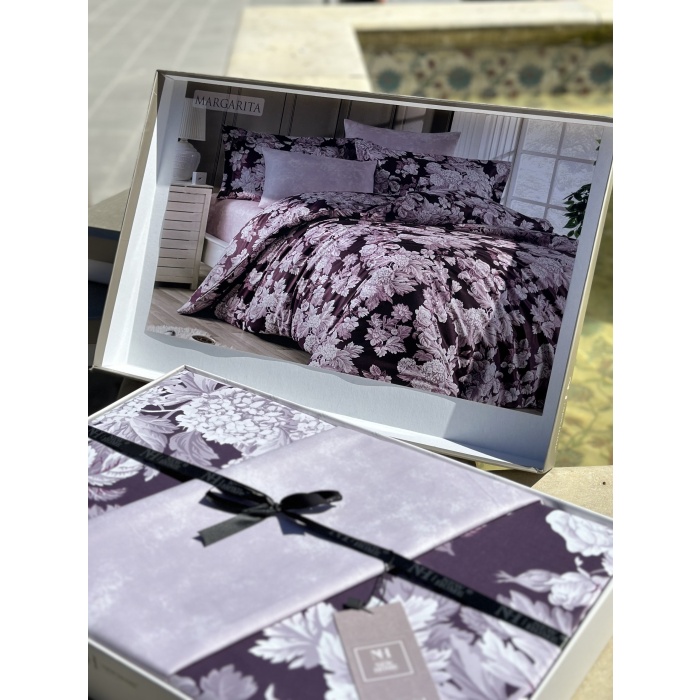 Newhome Margarita Çift Kişilik %100 Pamuk Saten Nevresim Takımı - Lila/Pembe