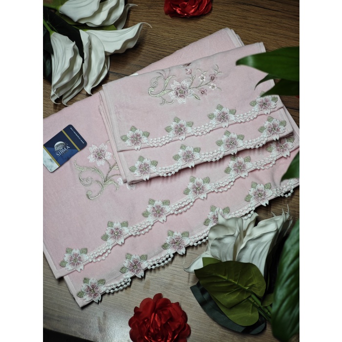 Arliva Sakura Analı Kızlı havlu Seti-PEMBE