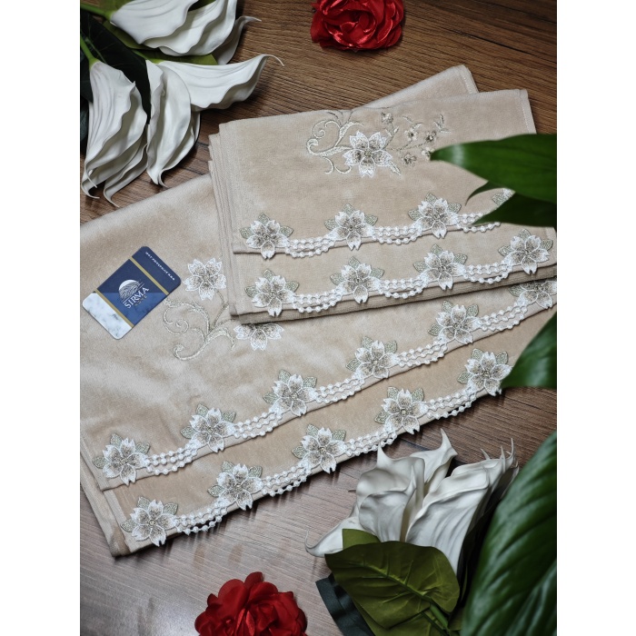 Arliva Sakura Analı Kızlı havlu Seti-KAHVE