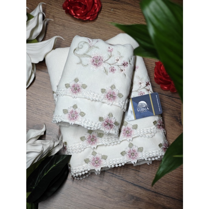 Arliva Sakura Analı Kızlı havlu Seti-KREM