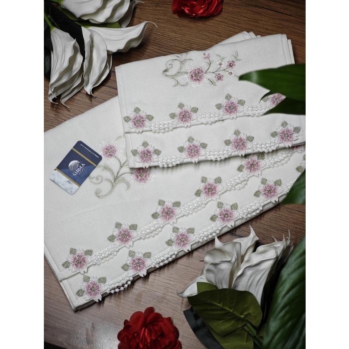 Arliva Sakura Analı Kızlı havlu Seti-KREM