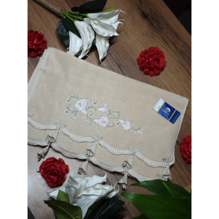 Arliva Zambak Nakışlı El&Yüz Havlusu-KAHVE