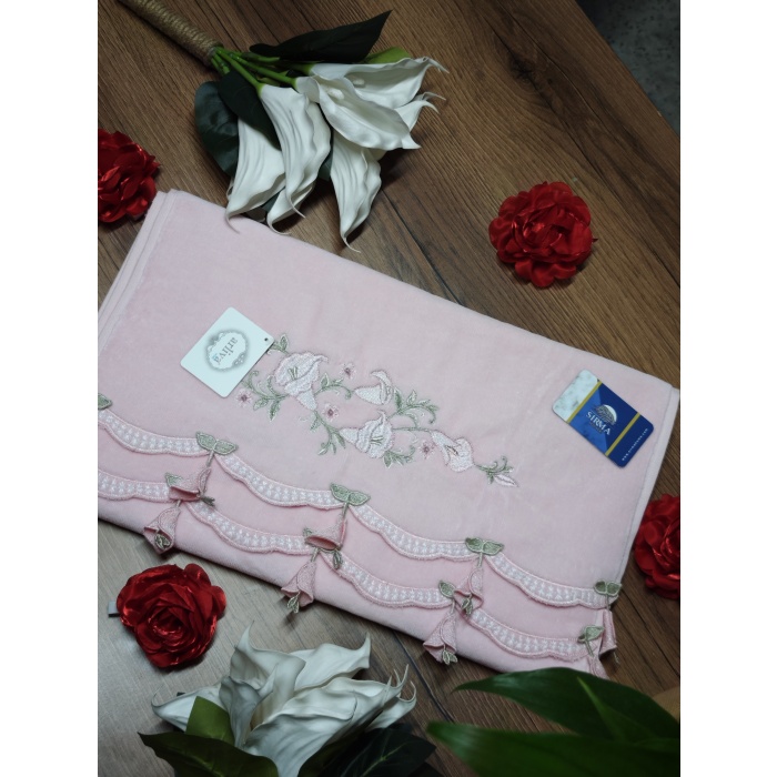 Arliva Zambak Nakışlı El&Yüz Havlusu-PEMBE