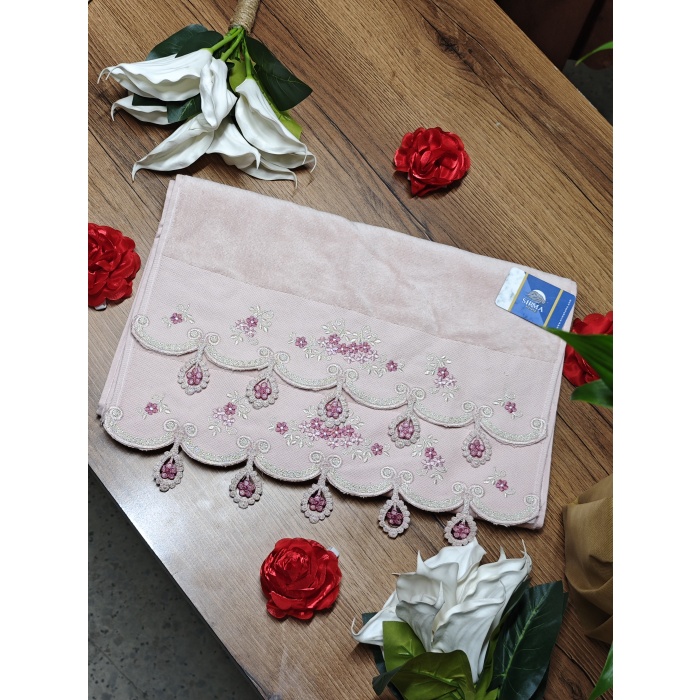 Karacan Osmanlı Küpeli  El&Yüz Havlusu-PEMBE