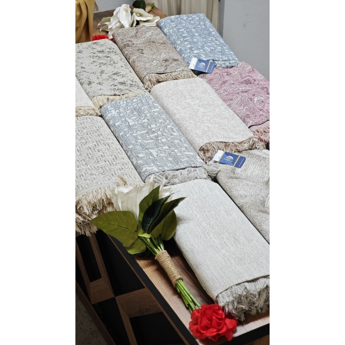 Sırma Home Çok Amaçlı Pamuklu Örtü- Kanepe-koltuk Şalı-koltuk Örtüsü 170x220-Gri Çizgili