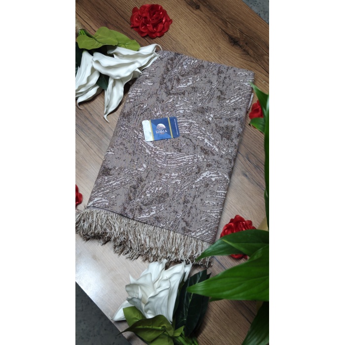 Sırma Home Çok Amaçlı Pamuklu Örtü- Kanepe-koltuk Şalı-koltuk Örtüsü 170x220-Kahve Beyaz Su Dalgası