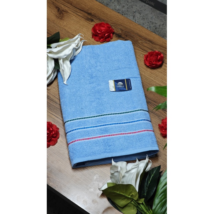 Sırma Home Bukle Şerit Detaylı Renkli Banyo Havlusu-MAVİ