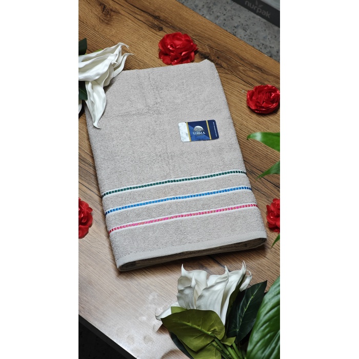Sırma Home Bukle Şerit Detaylı Renkli Banyo Havlusu-KAHVE