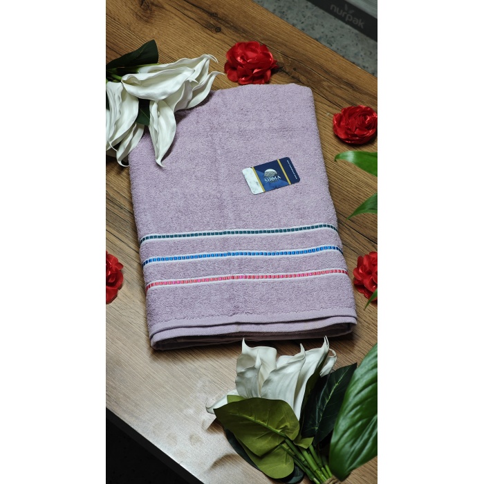 Sırma Home Bukle Şerit Detaylı Renkli Banyo Havlusu-MOR