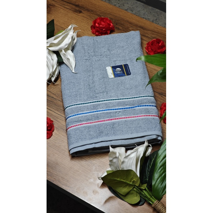 Sırma Home Bukle Şerit Detaylı Renkli Banyo Havlusu-GRİ