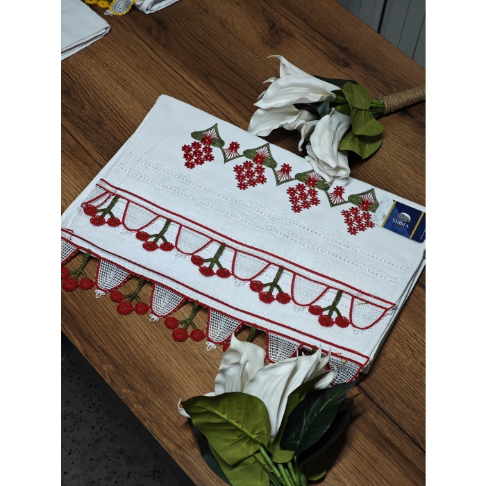 Sırma Home Nakışlı 6lı Vişne Model İğne Oyalı Havlu Seti
