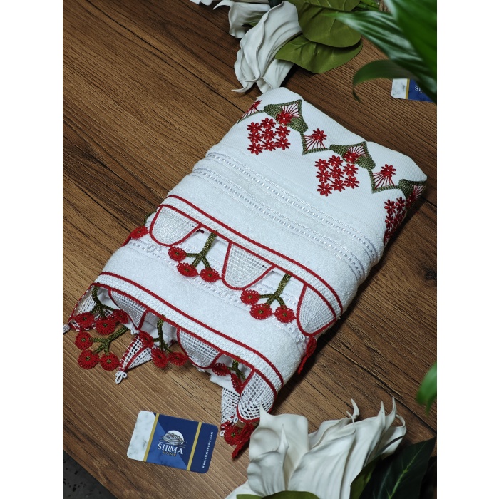 Sırma Home Nakışlı 6lı Vişne Model İğne Oyalı Havlu Seti