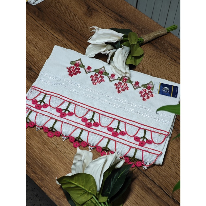 Sırma Home Nakışlı 6lı Vişne Model İğne Oyalı Havlu Seti