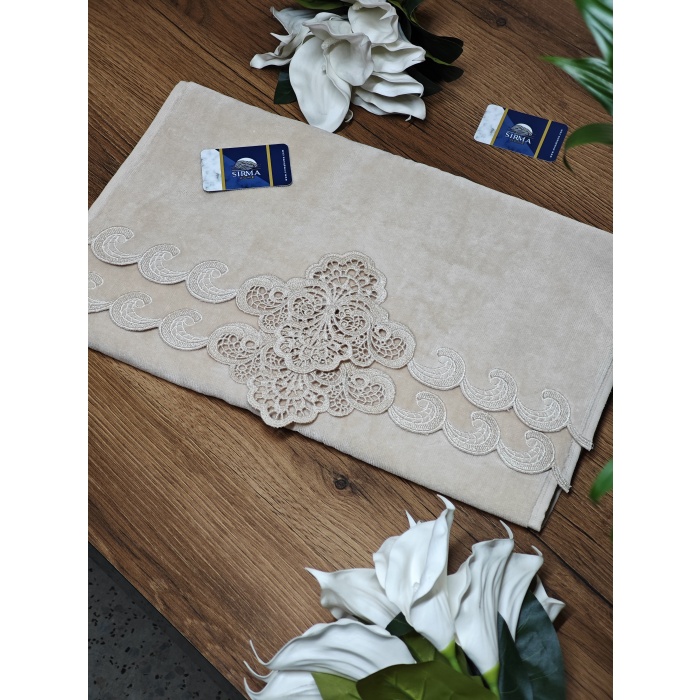 Arliva Sedef Nakışlı El&Yüz Havlusu-KAHVE
