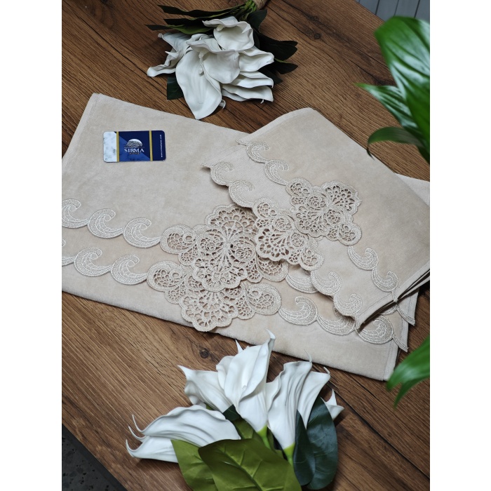 Arliva Sedef Analı Kızlı havlu Seti-KAHVE