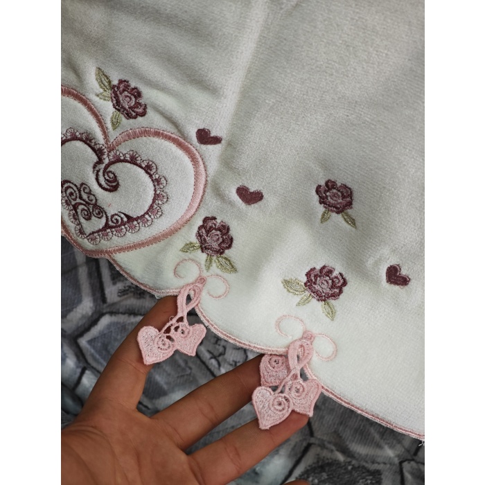 Sırma Home Kalpli Küpeli Nakışlı 6lı El&Yüz Havlu Seti