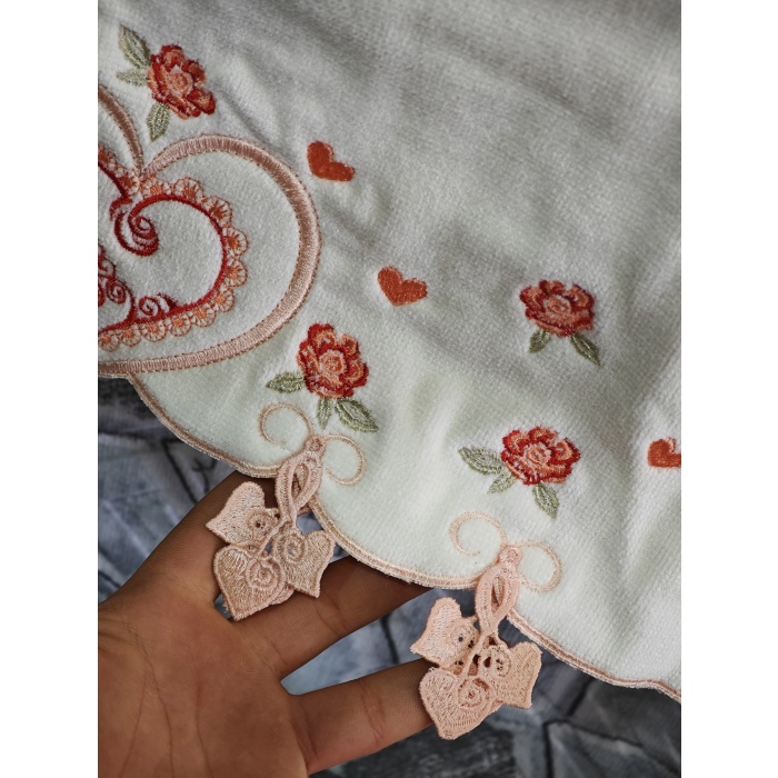 Sırma Home Kalpli Küpeli Nakışlı 6lı El&Yüz Havlu Seti