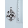 Pentagram Yıldızı Keçi Kafası Gümüş Kaplama Deri İp Kolye