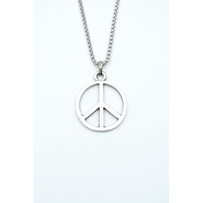 Peace Barış İşareti Gümüş Kaplama Örme Zincir Kolye