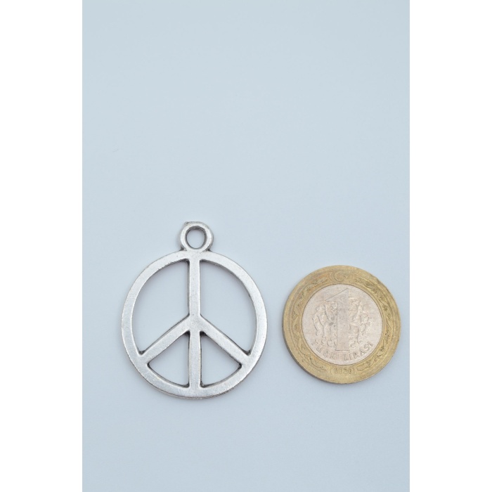 Peace Barış İşareti Gümüş Kaplama Örme Zincir Kolye
