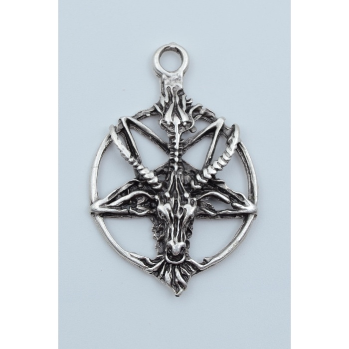 Pentagram Yıldızı Keçi Kafası Gümüş Kaplama Kolye Ucu