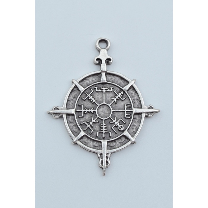 Viking Vegvisir Pusula  Gümüş Kaplama Kolye Ucu