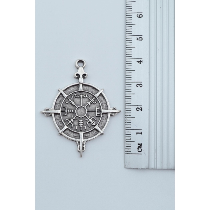 Viking Vegvisir Pusula  Gümüş Kaplama Kolye Ucu