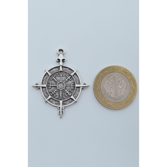 Viking Vegvisir Pusula  Gümüş Kaplama Kolye Ucu