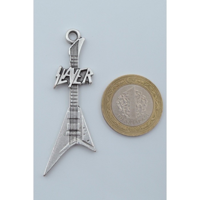 Slayer Elektro Gitar Gümüş Kaplama Kolye Ucu